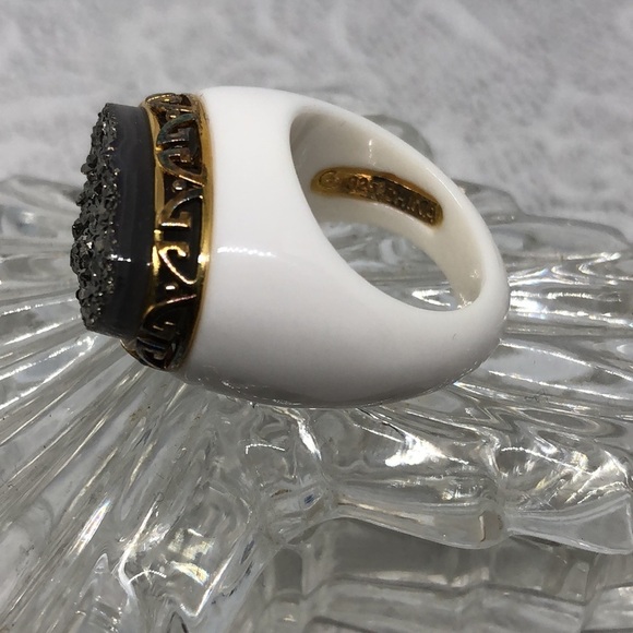 Retro style sparkling druzy sterling silver dressy statement size style ring. - Picture 4 of 7